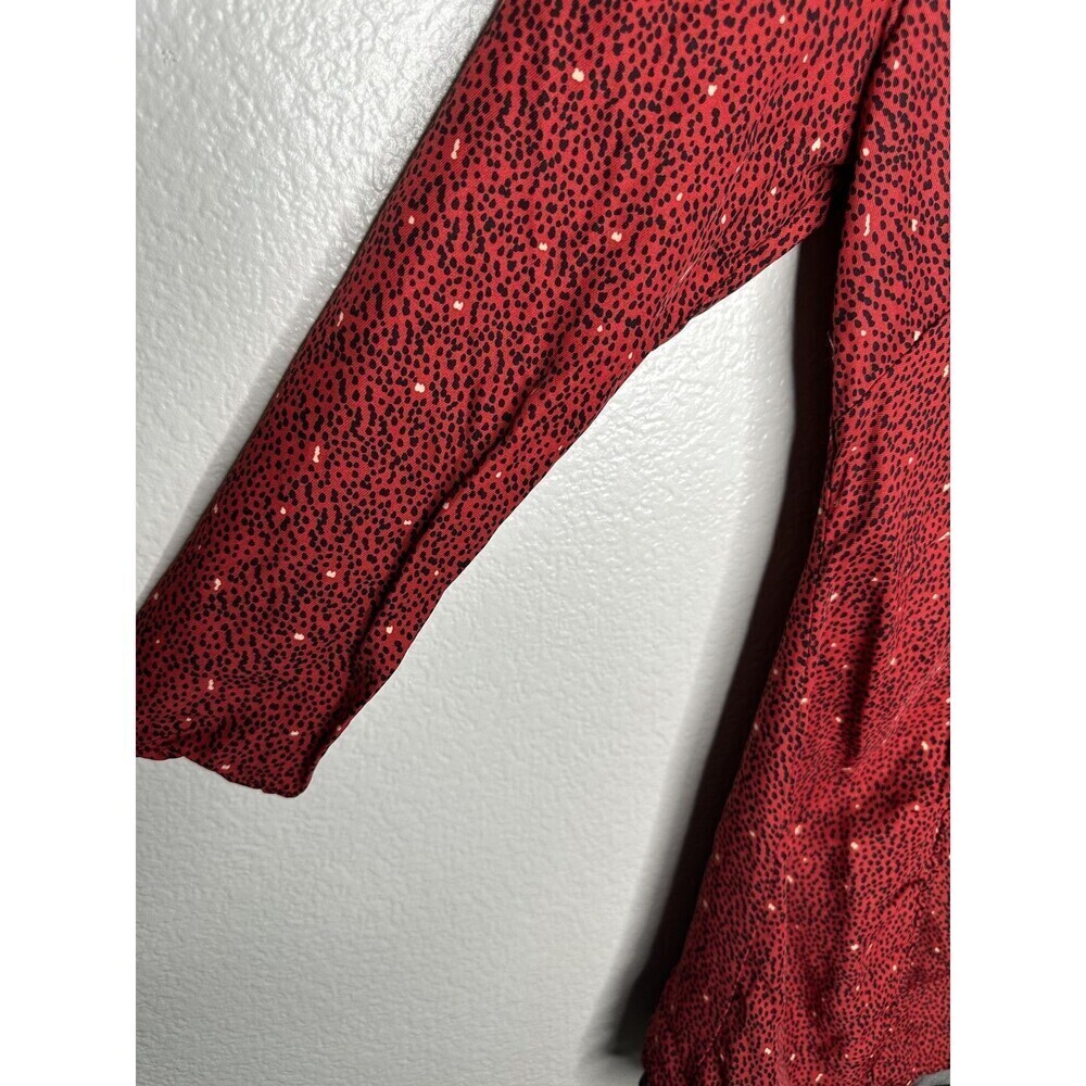 Zara Dress Womens XS Mini V Neck Ruched Party Polka Dot Red Black Long Sleeve - Picture 4 of 7